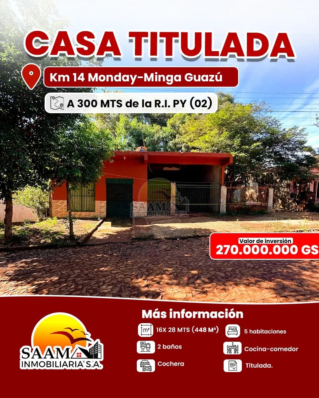 Casa de 3 quartos à venda em Minga Guazú