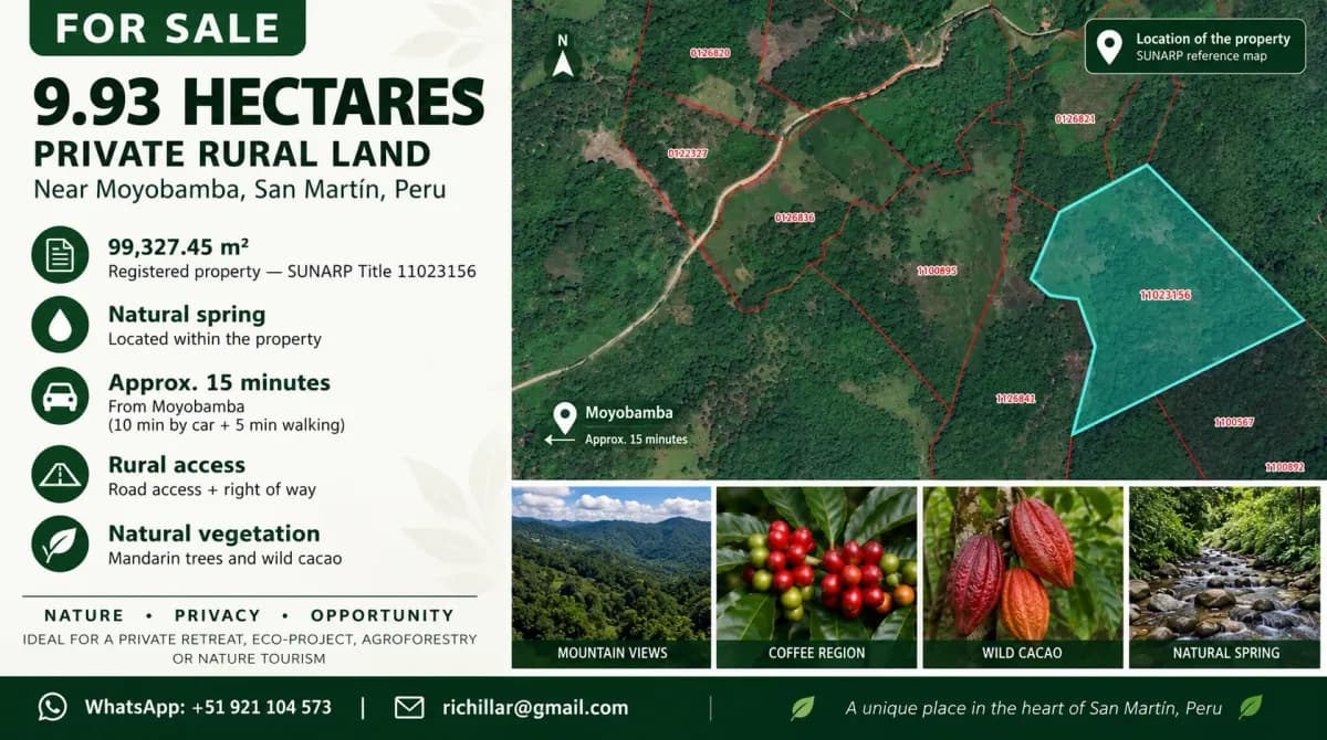 Terreno de 99,327m² en Venta en Indañe, Moyobamba