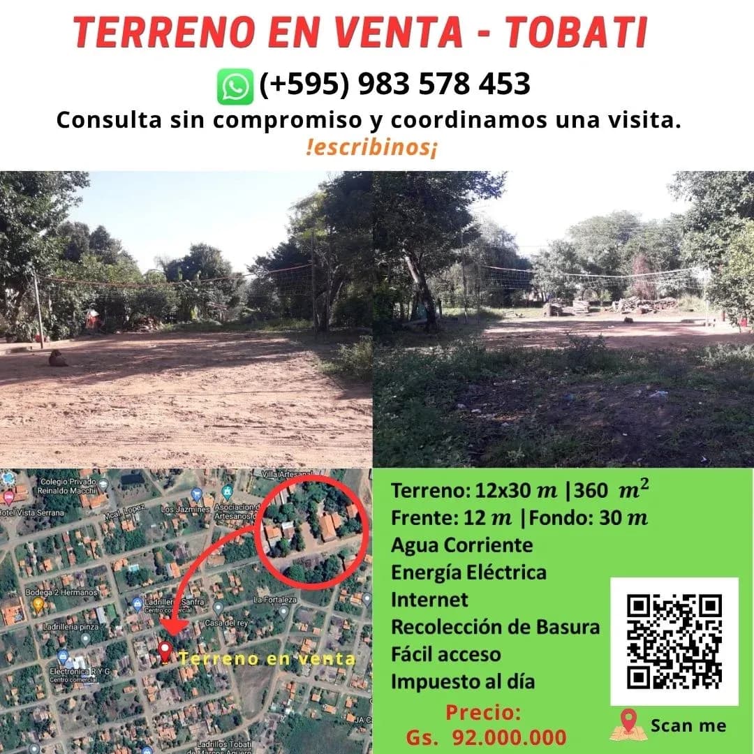360m² Land for Sale in Tobatí