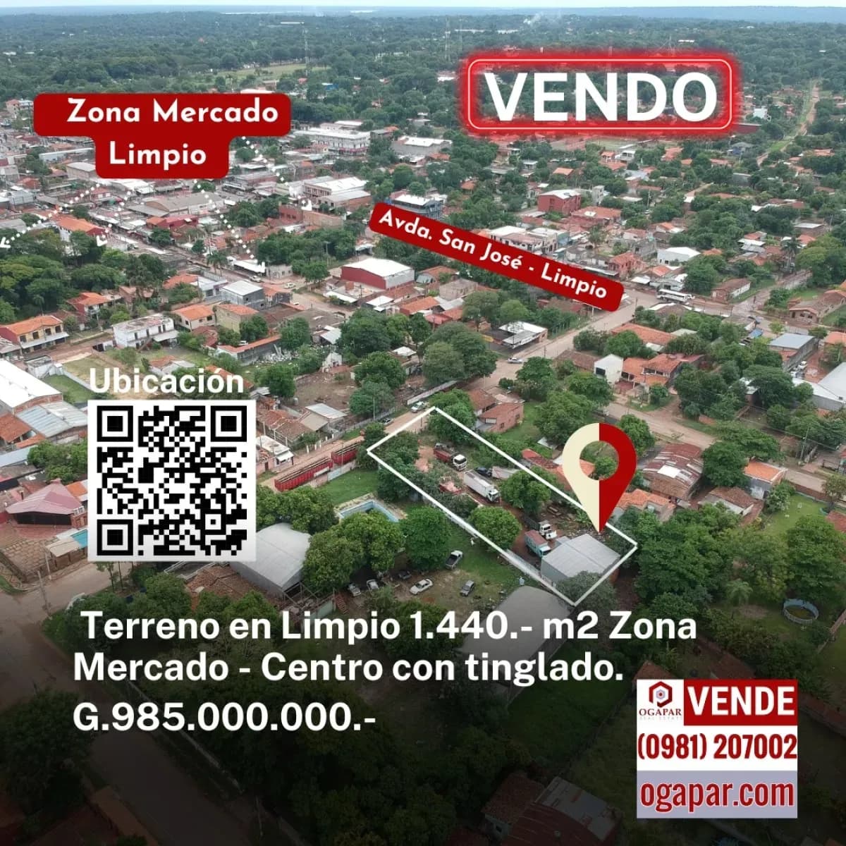 Terreno de 1,440m² en Venta en Limpio
