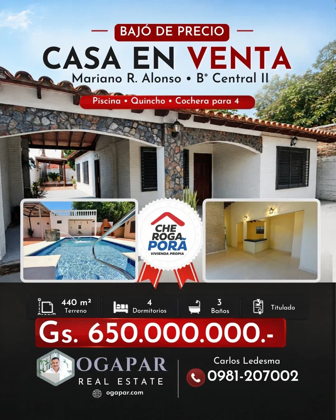4-Bedroom House, 145m², for Sale in Villa Margarita, Mariano Roque Alonso