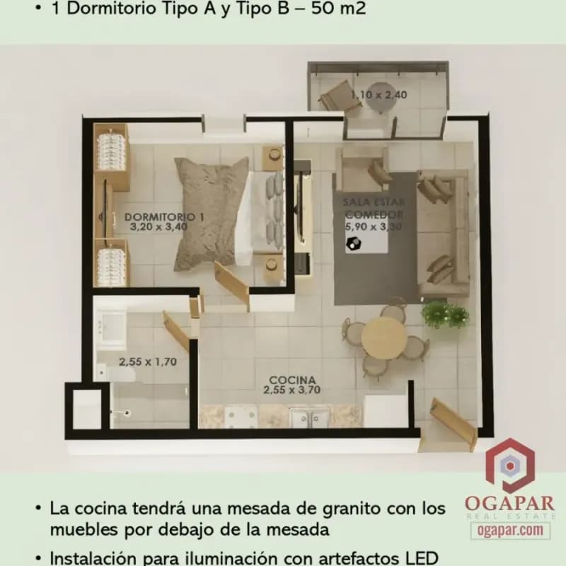 Departamento de 1 dormitorio en Venta en Mburucuyá, Asunción - Image 3